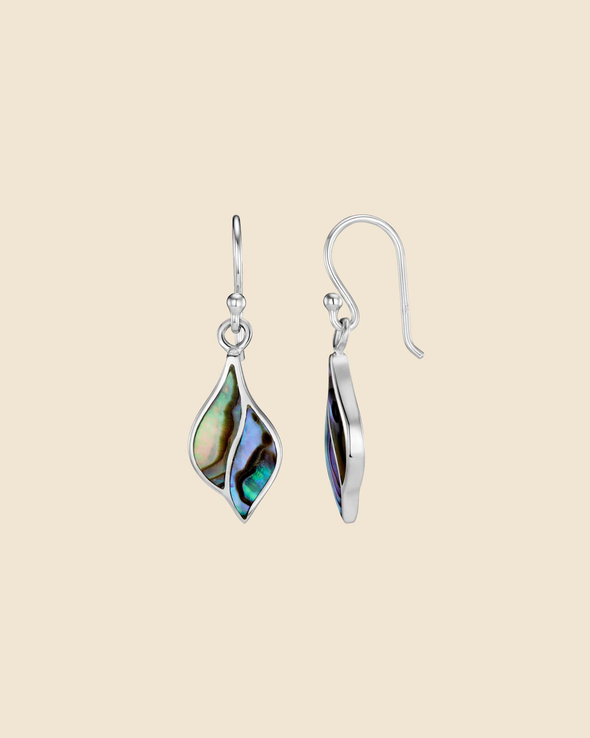 Sterling Silver and Paua Shell Leaf Shape Drop Earrings