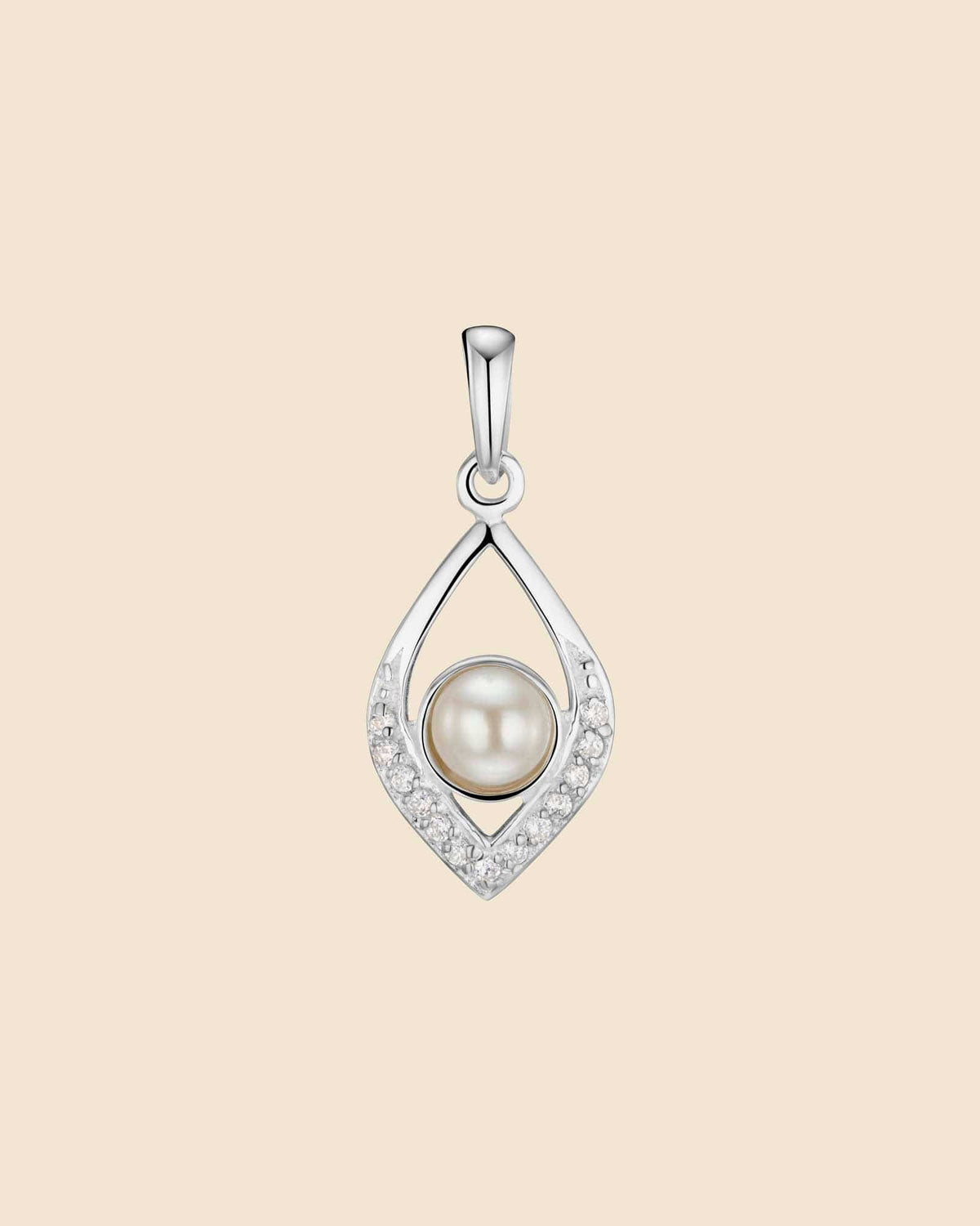 Sterling Silver, Cubic Zirconia and Freshwater Pearl Pendant
