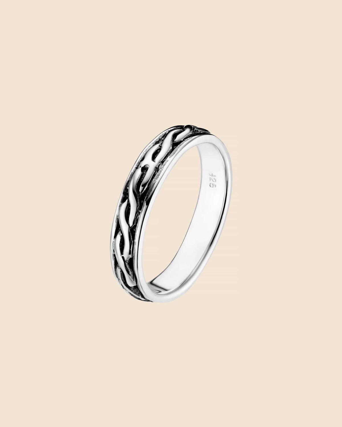 Sterling Silver Oxidised Woven Chain Ring