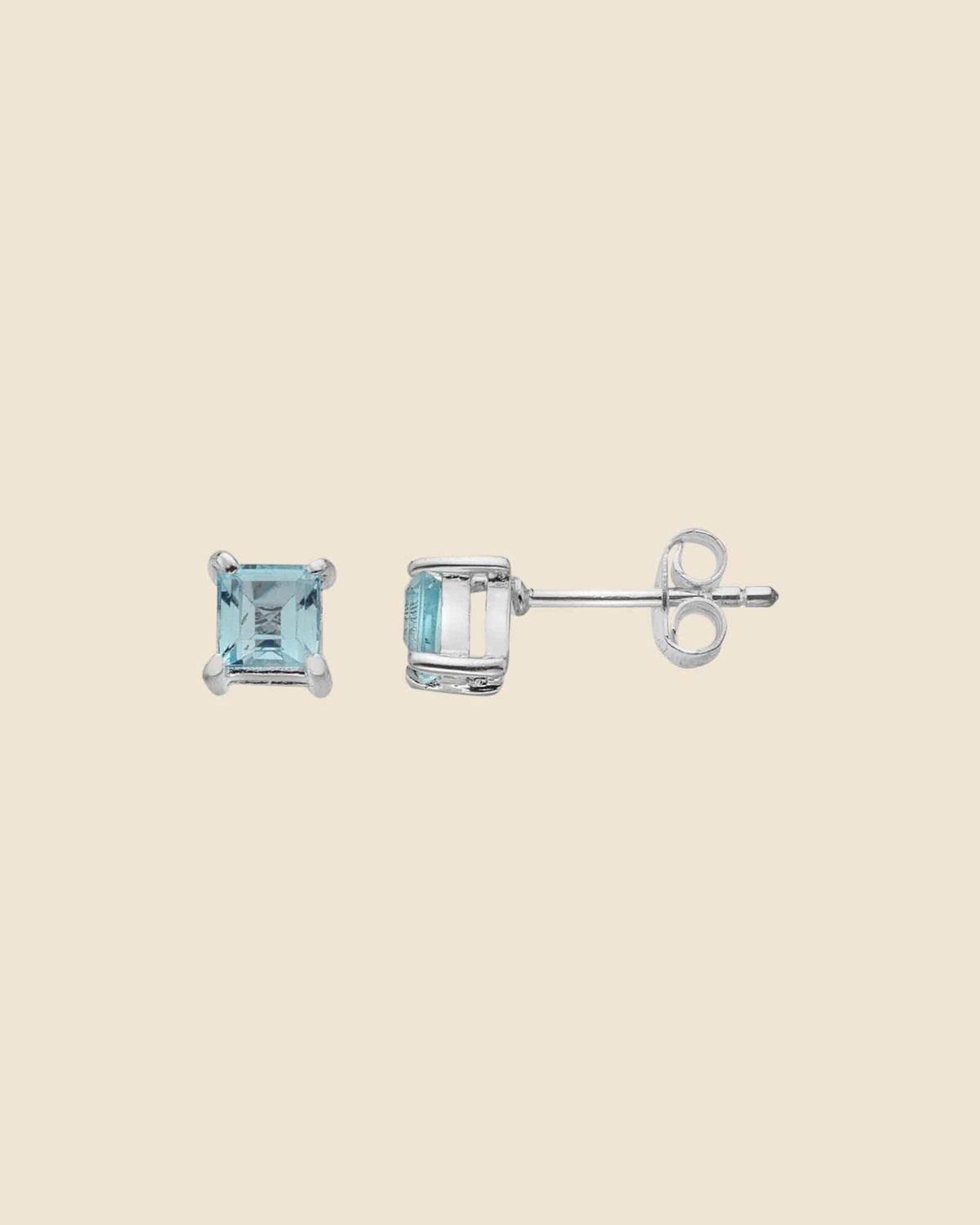 Sterling Silver and Blue Topaz Square Set Studs