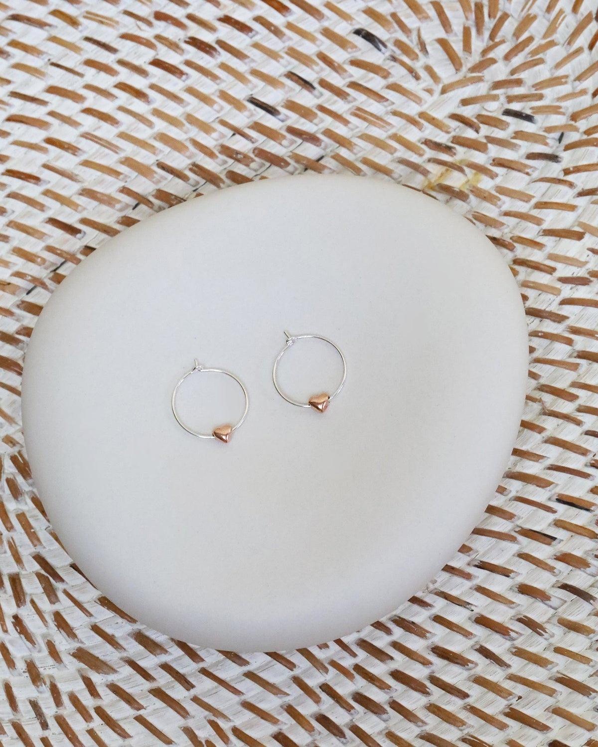 Sterling Silver Hoops with Rose Gold Plated Heart Charm