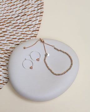 Sterling Silver Hoops with Rose Gold Plated Heart Charm