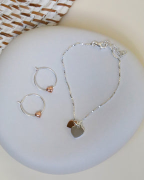 Sterling Silver and Rose Gold Plated Heart Charm Bracelet