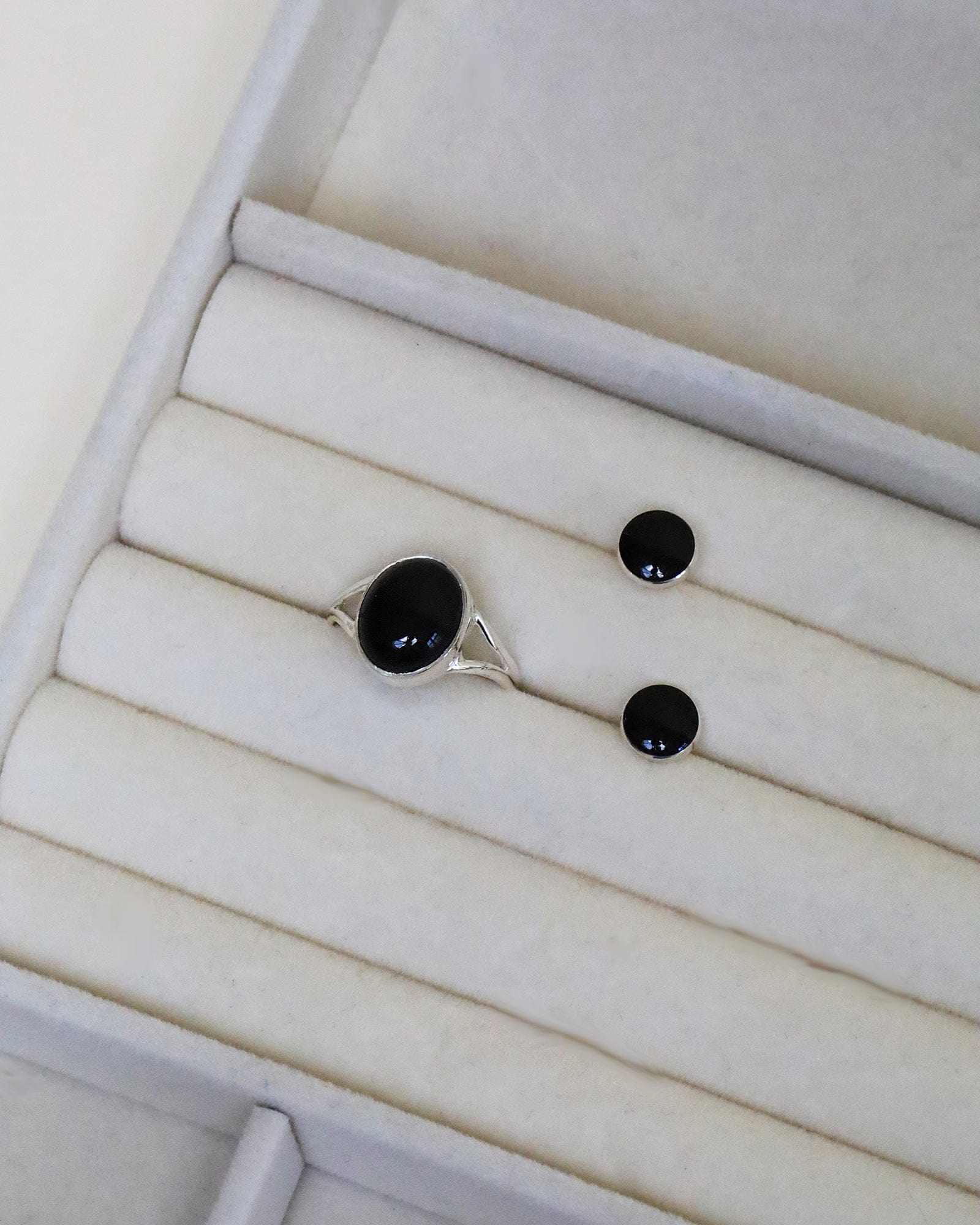 Black Onyx and Sterling Silver Circle Studs