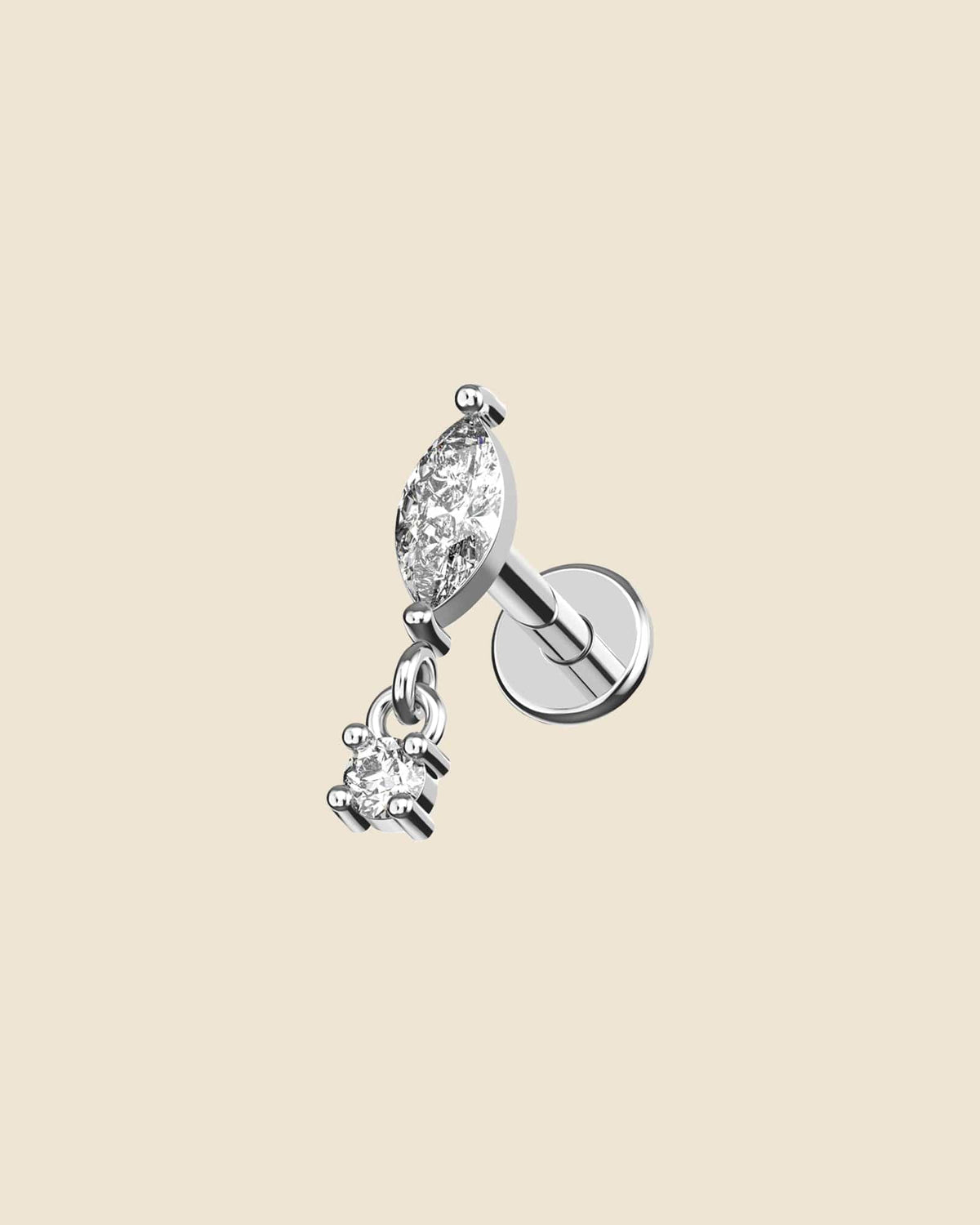 Surgical Steel and Dangle Crystal Marquise Labret