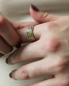 Sterling Silver and Gold Plate Dotted Band Spinning Ring