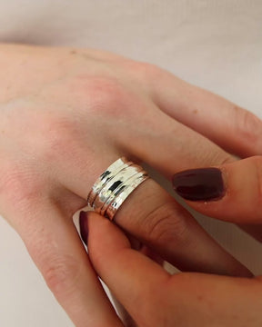 Sterling Silver Three Band Hammered Spinner Ring