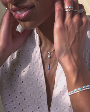 Sterling Silver Mini Opal Teardrop Necklace With Cubic Zirconia Bale