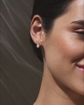 Sterling Silver, Cubic Zirconia and Freshwater Pearl Stud Earrings