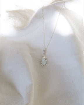 Sterling Silver and Opal Teardrop Necklace with Cubic Zirconia Set Bale