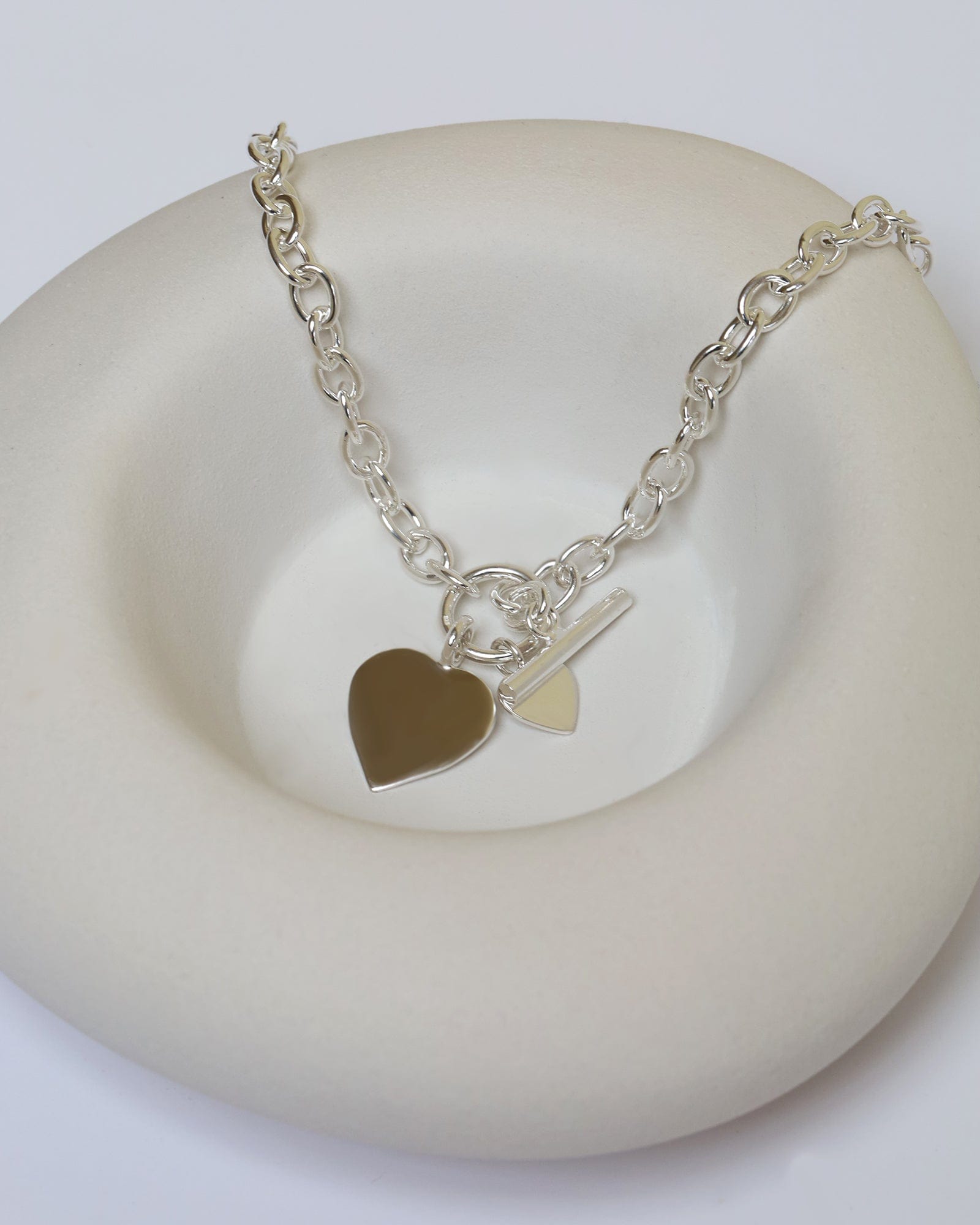 Sterling Silver T-Bar Double Heart Necklace