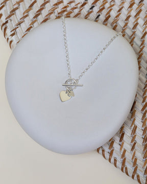 Fine Sterling Silver T-Bar Heart Necklace
