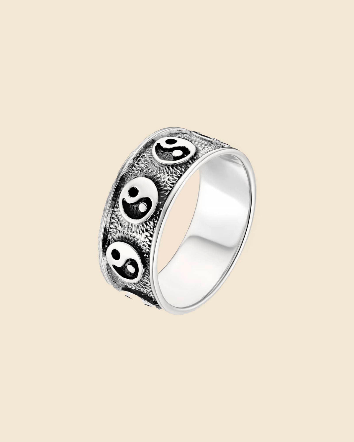 Sterling Silver Oxidised Yin Yang Band Ring