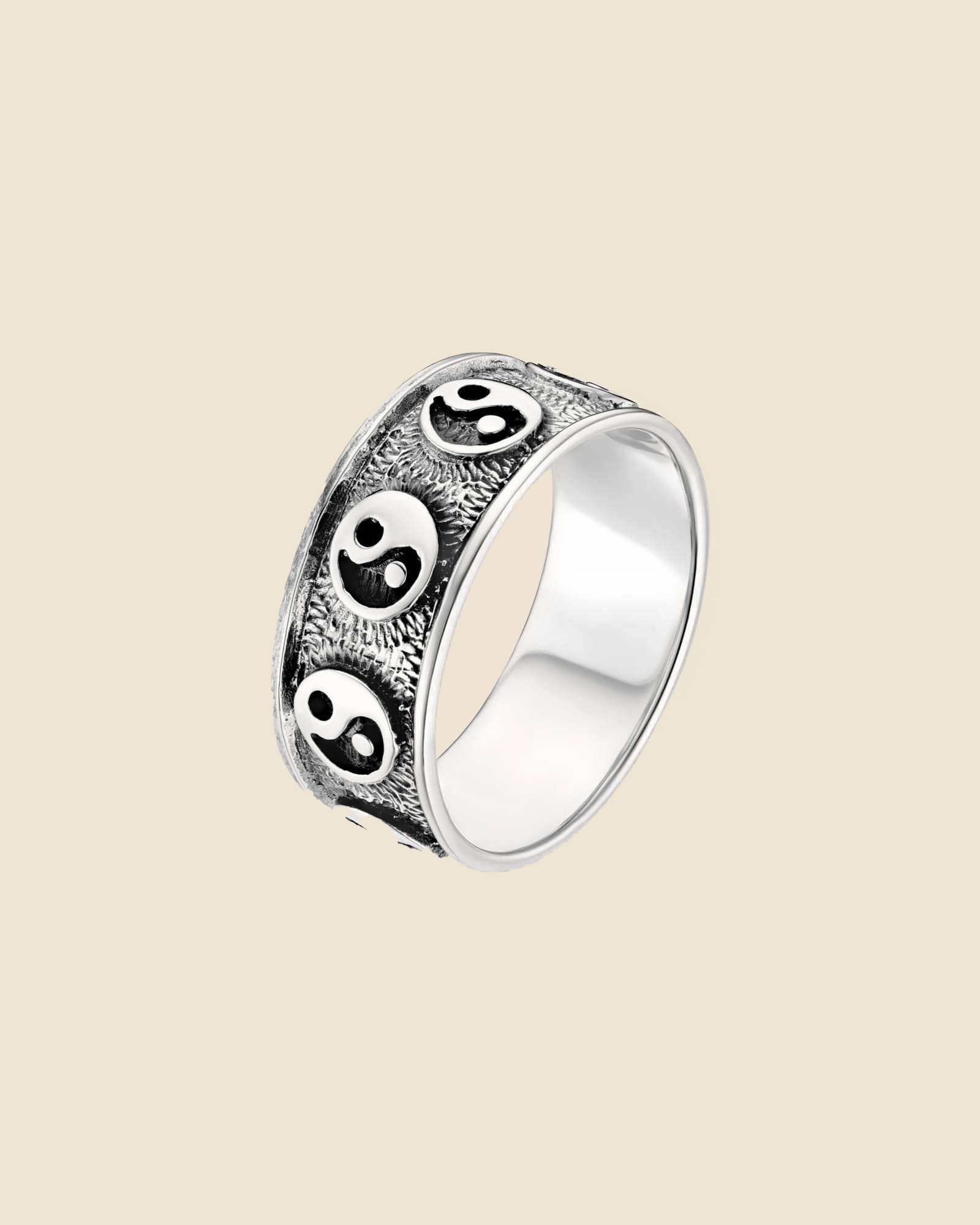 Sterling Silver Oxidised Yin Yang Band Ring