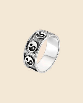 Sterling Silver Oxidised Yin Yang Band Ring