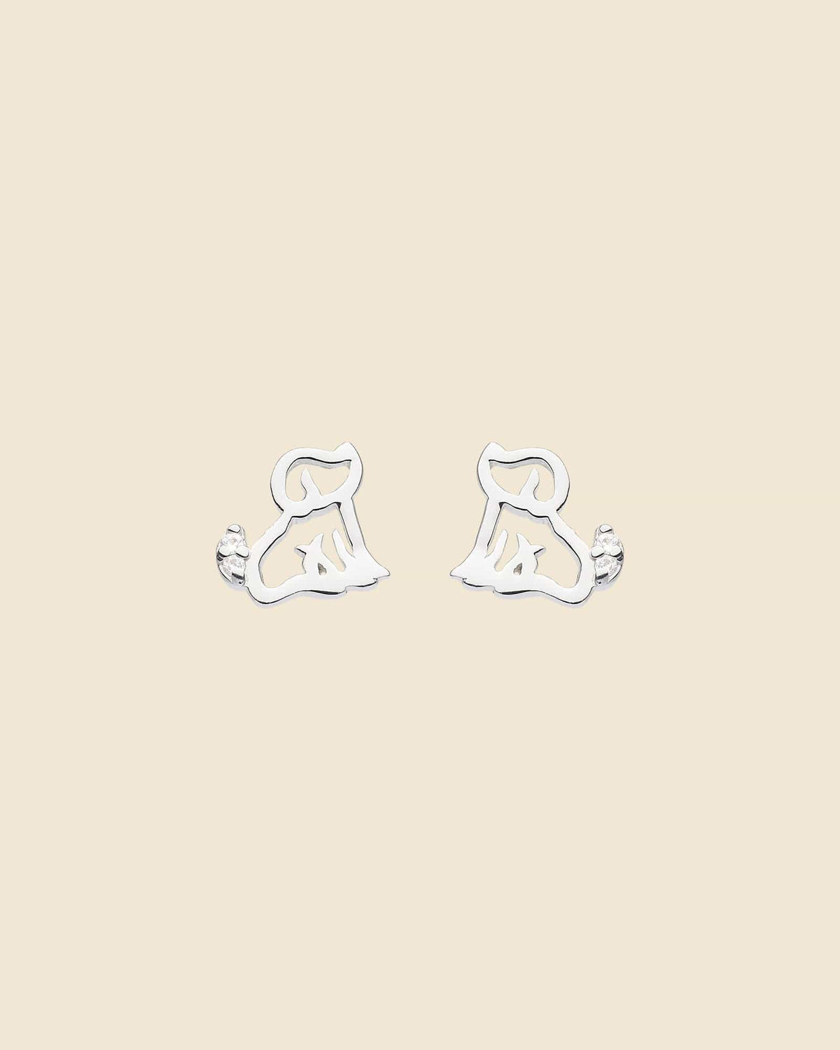 Sterling Silver and Cubic Zirconia Cute Cut-Out Puppy Studs