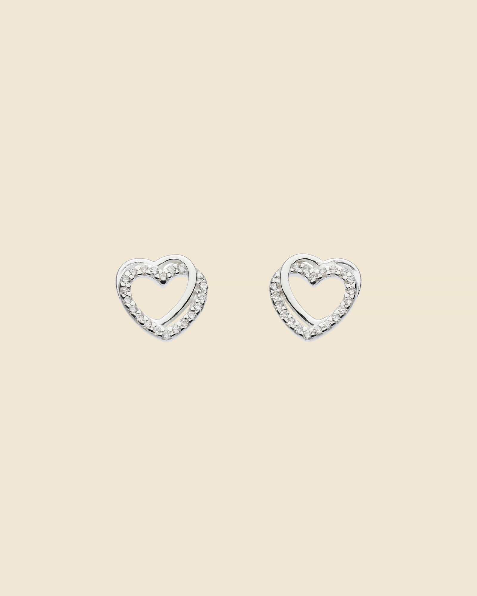 Sterling Silver and Cubic Zirconia Entwined Heart Studs