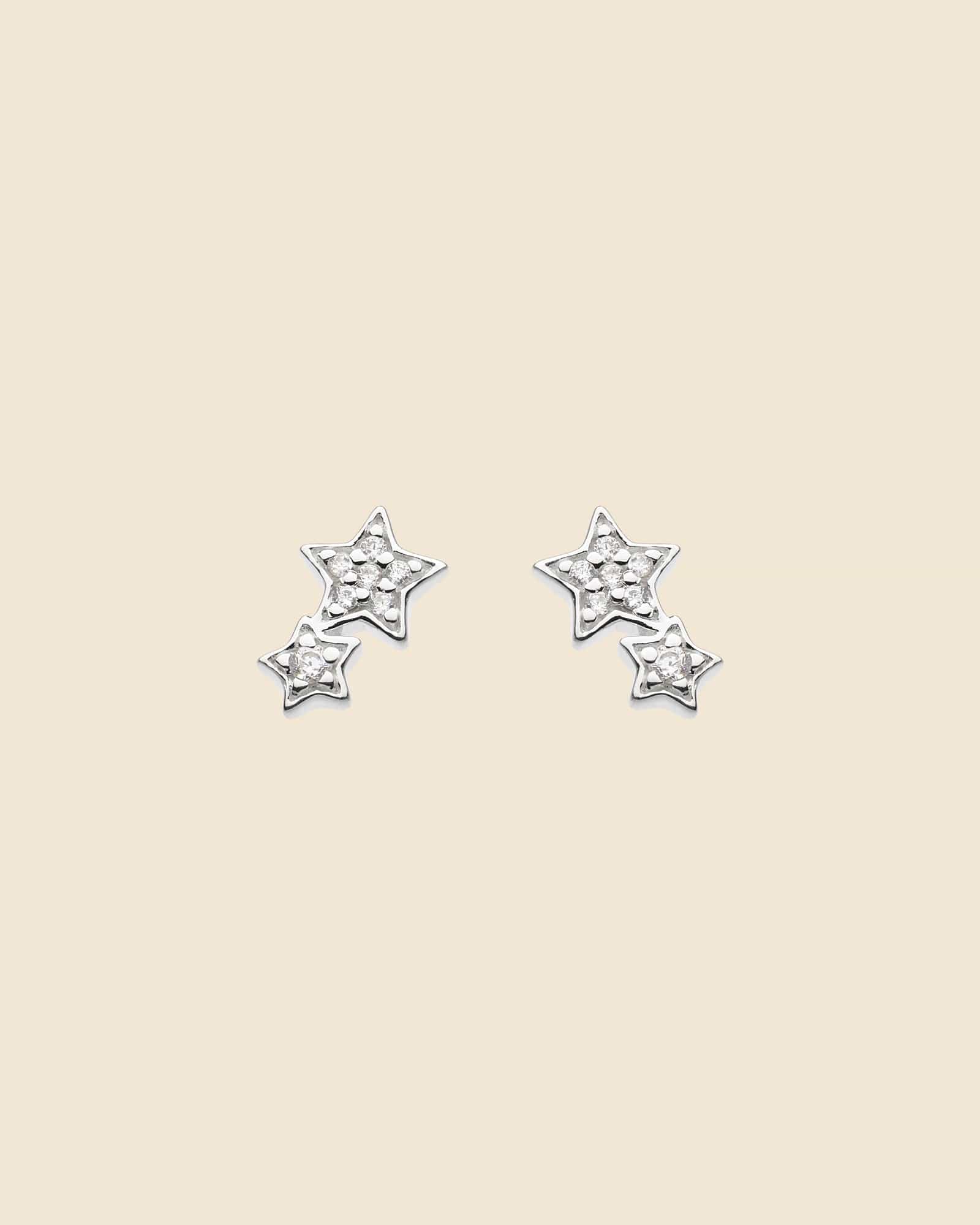 Sterling Silver and Cubic Zirconia Double Star Studs