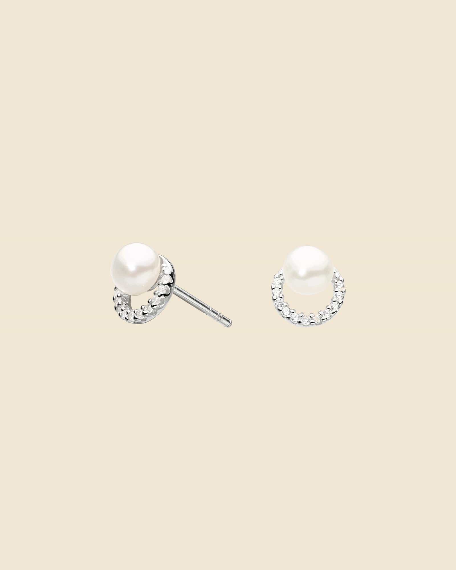 Sterling Silver and Freshwater Pearl Elegant Circle Studs