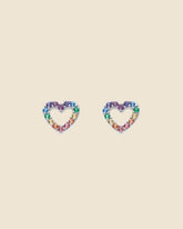 Sterling Silver and Cubic Zirconia Rainbow Heart Studs