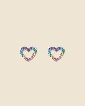 Sterling Silver and Cubic Zirconia Rainbow Heart Studs