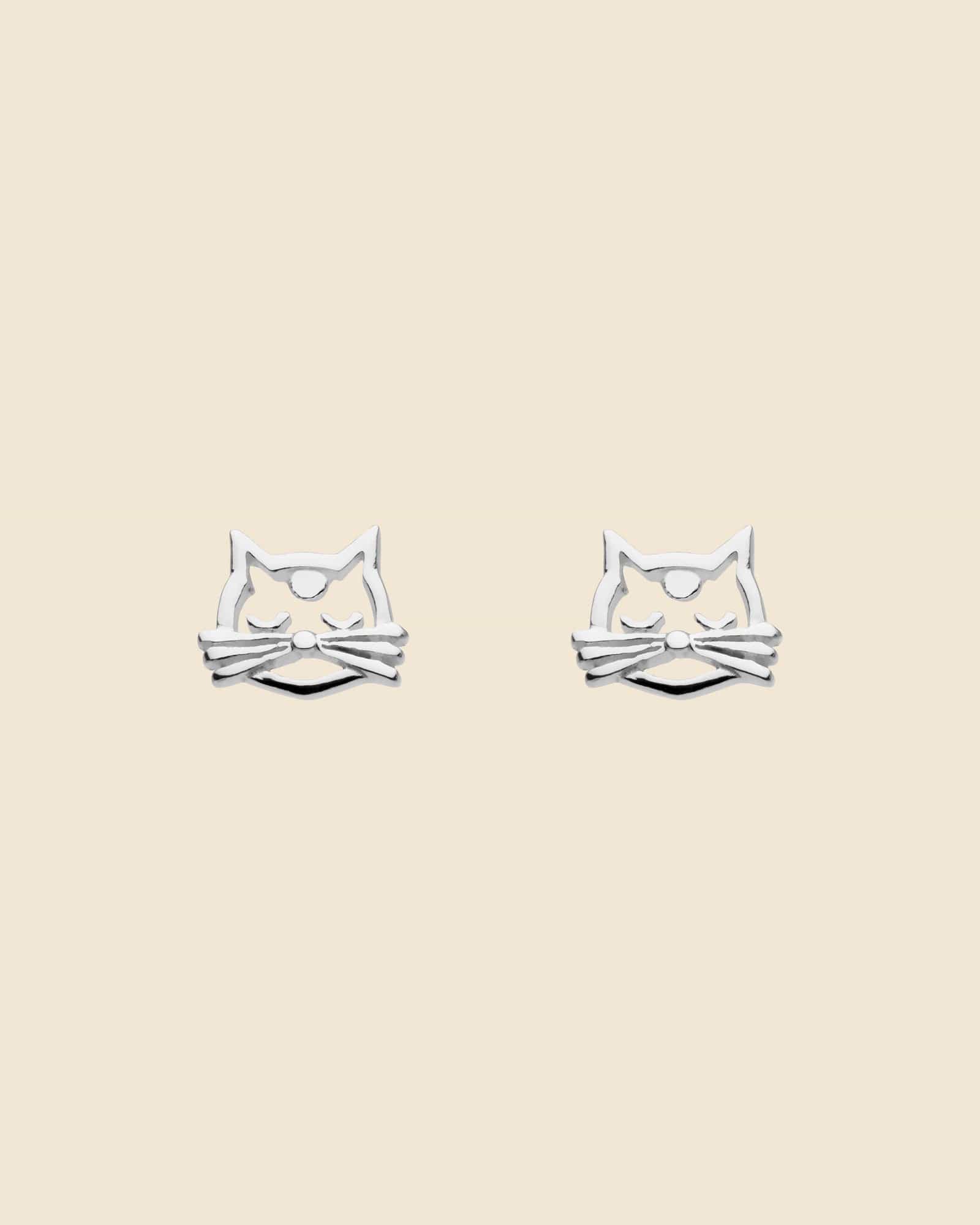 Sterling Silver Cat Face Studs