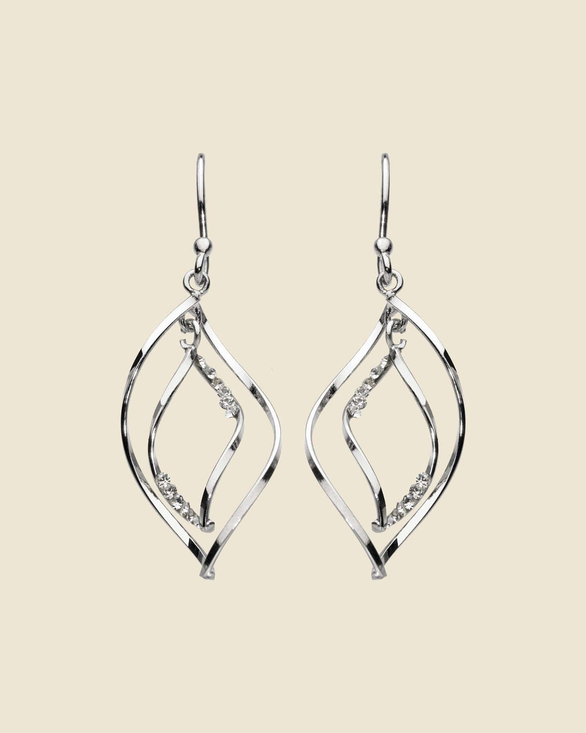 Sterling Silver and Crystal Double Open Leaf Earrings