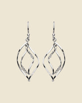 Sterling Silver and Crystal Double Open Leaf Earrings