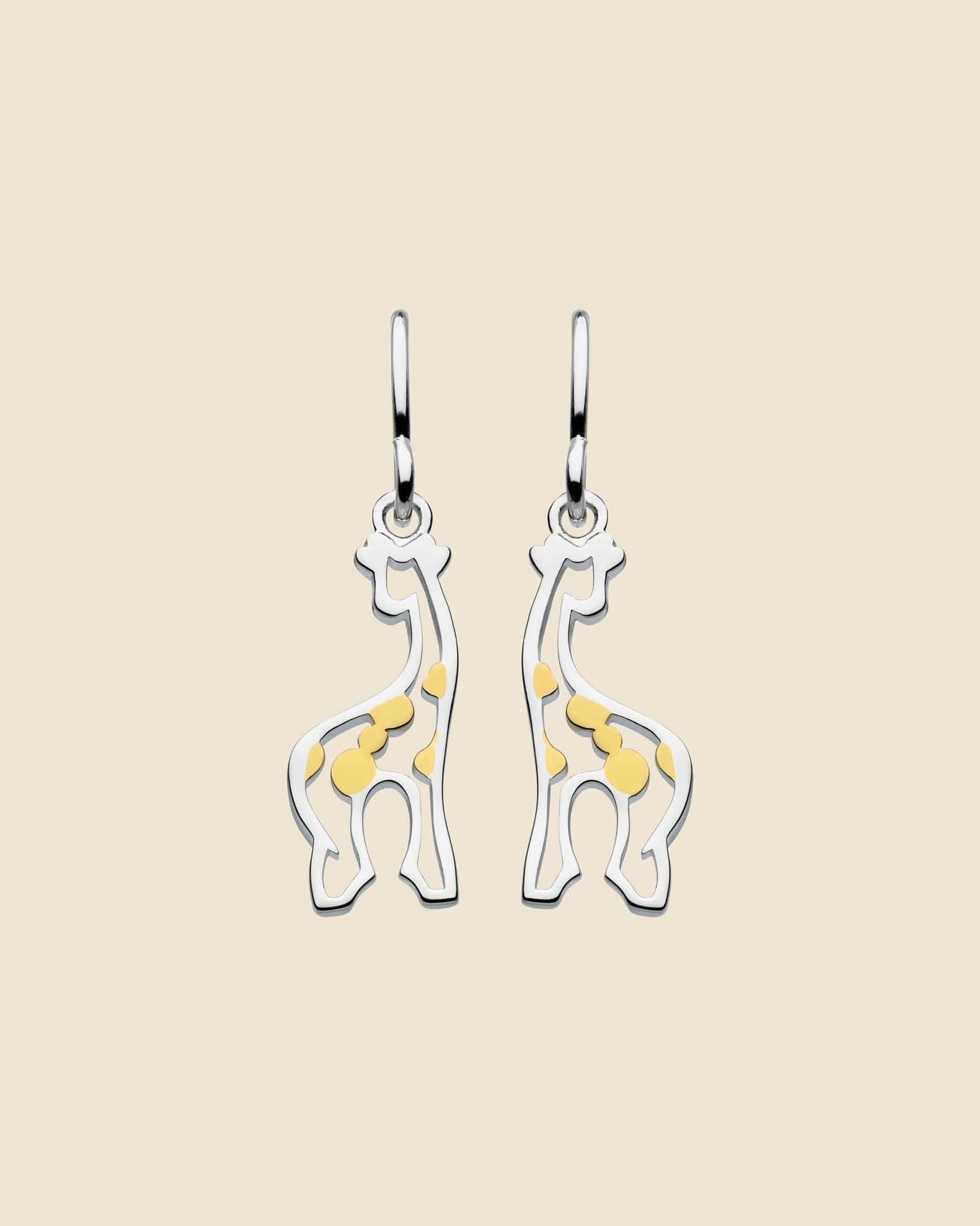 Sterling Silver and Gold Two-Tone Cut-Out Giraffe Earrings