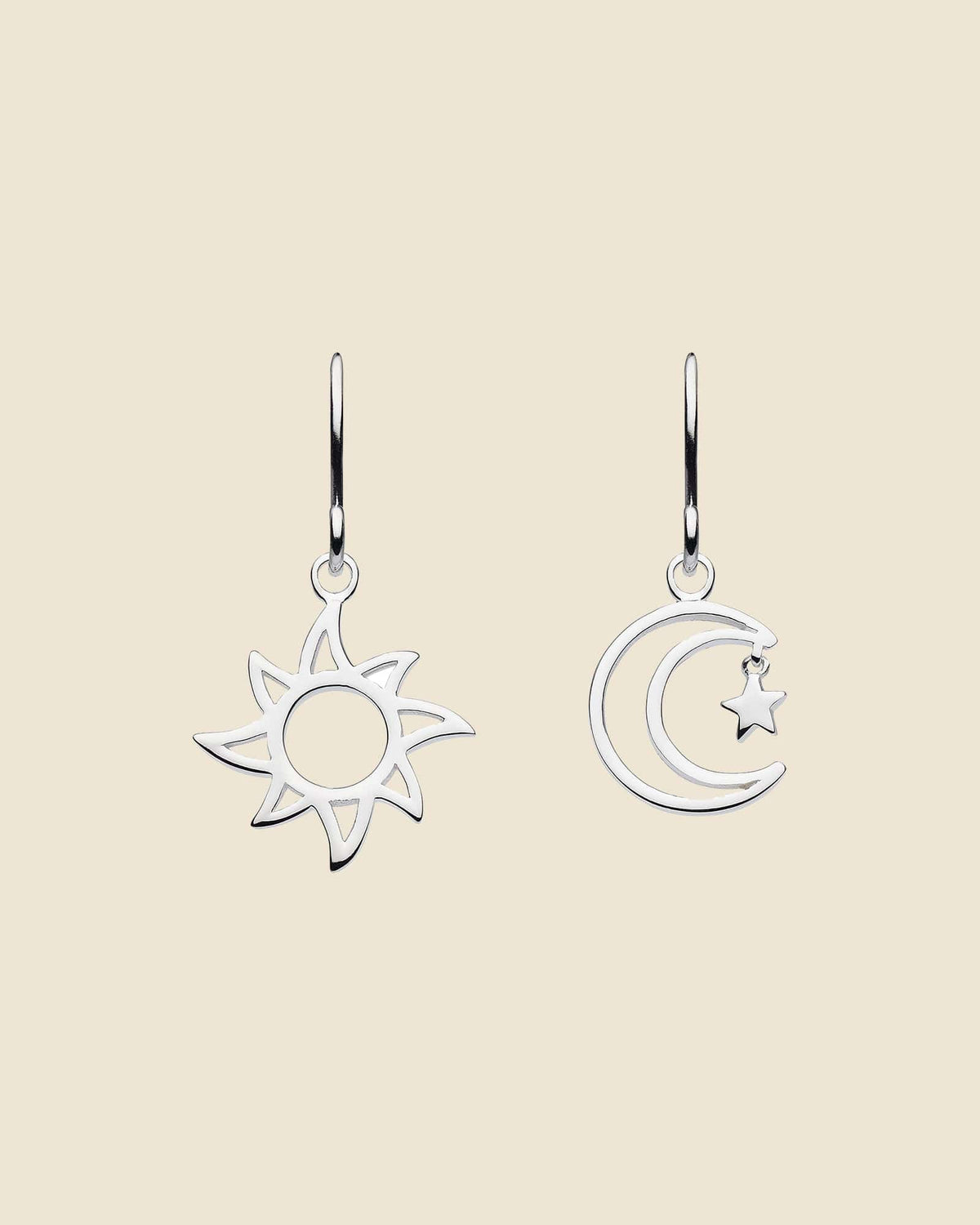 Sterling Silver Mismatched Sun and Moon Drop Earrings