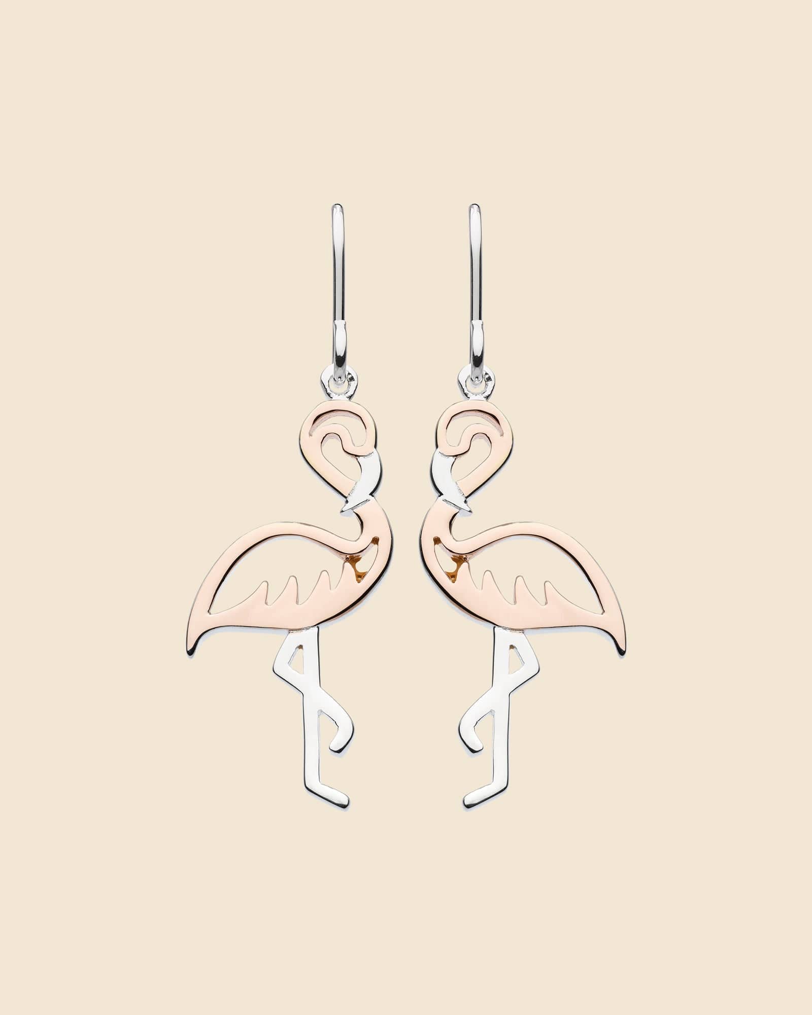 Sterling Silver and Rose Gold Plated Plate Flamingo Earrings
