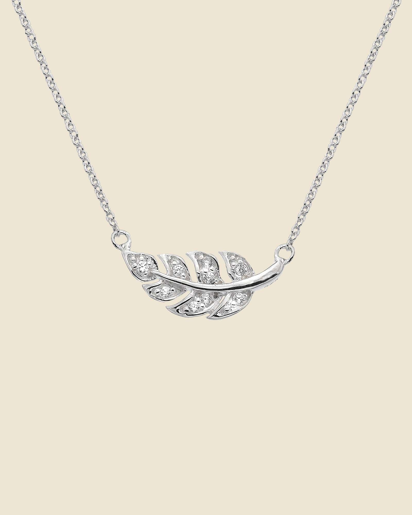 Sterling Silver and Cubic Zirconia Leaf Necklace