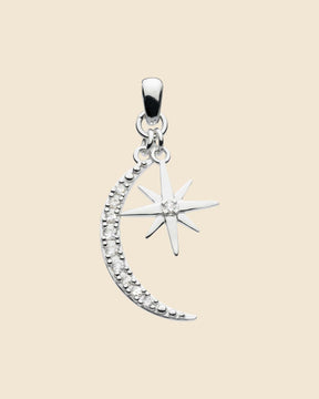 Sterling Silver and Cubic Zirconia Moon and Star Necklace