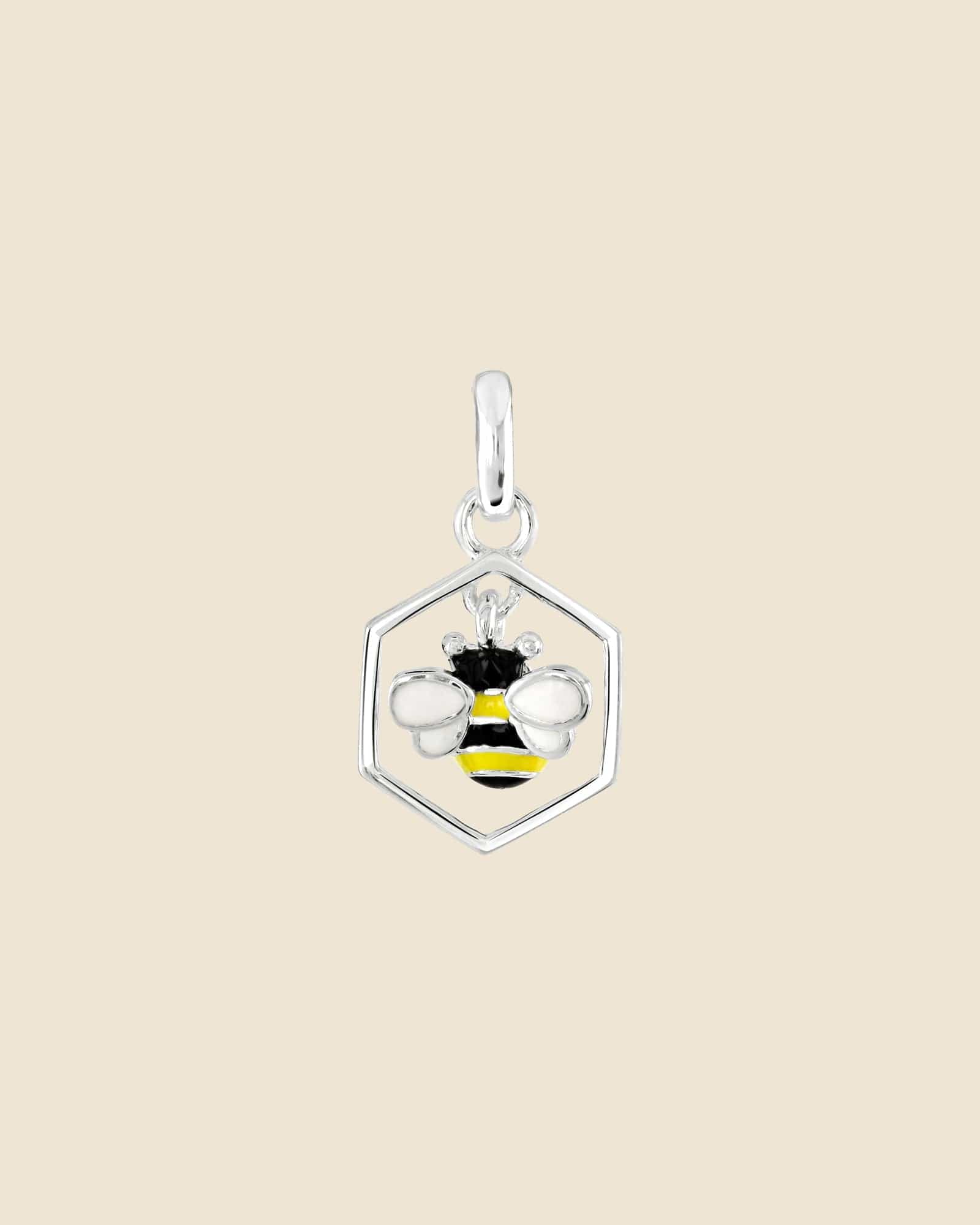 Sterling Silver Enamel Bee and Honeycombe Pendant