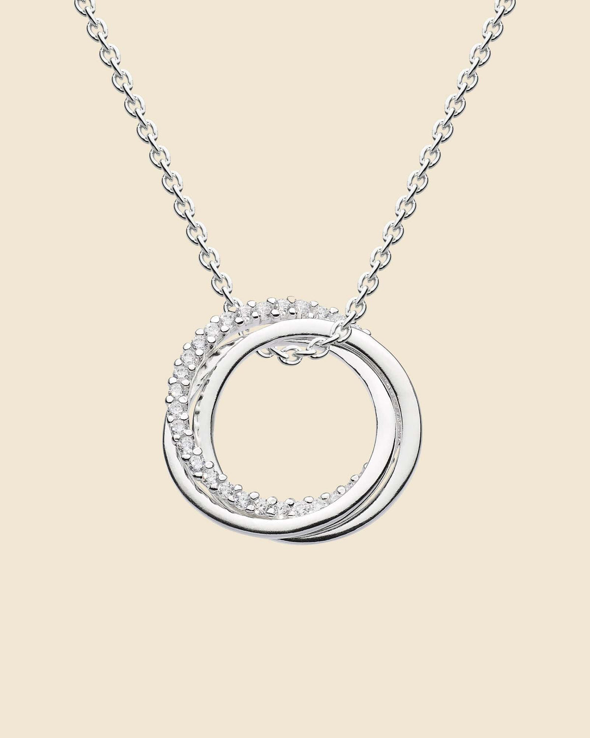 Sterling Silver and Cubic Zirconia Triple Ring Necklace