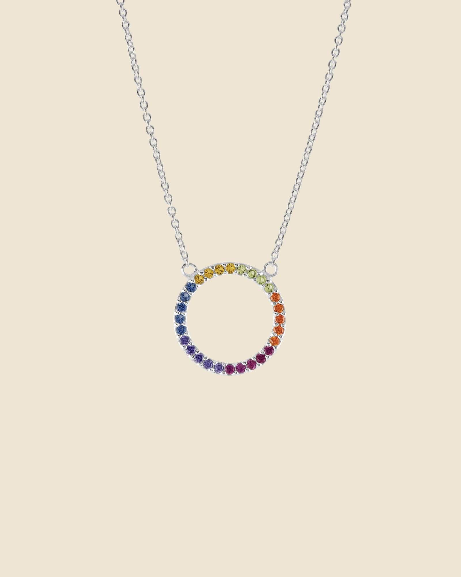 Sterling Silver and Cubic Zirconia Rainbow Circle Necklace