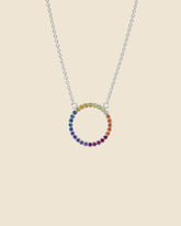 Sterling Silver and Cubic Zirconia Rainbow Circle Necklace