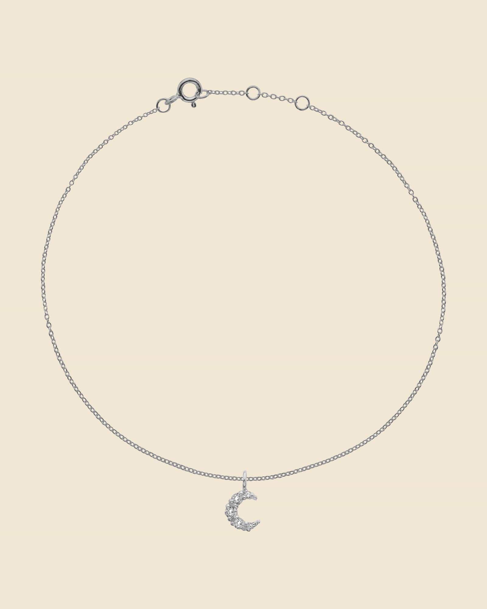Sterling Silver and Cubic Zirconia Crescent Moon Bracelet