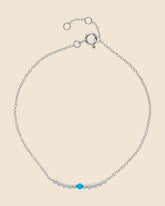 Sterling Silver Fine Chain and Ball Bracelet with Blue Bead