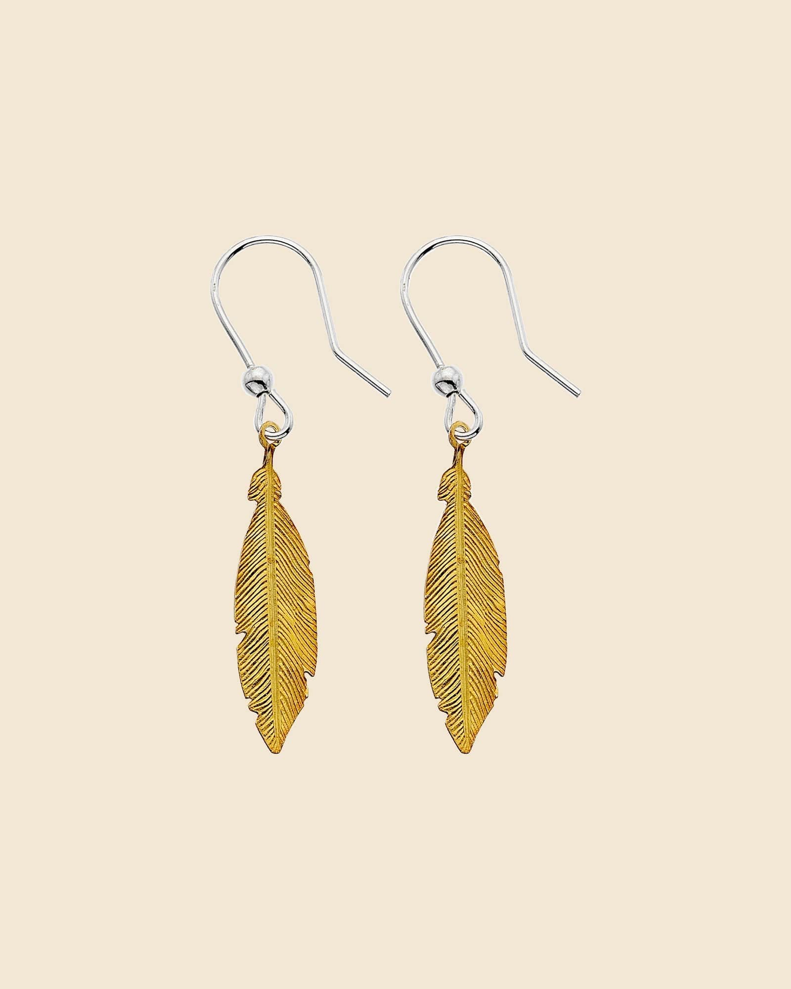 Gold Plated Sterling Silver Feather Earrings