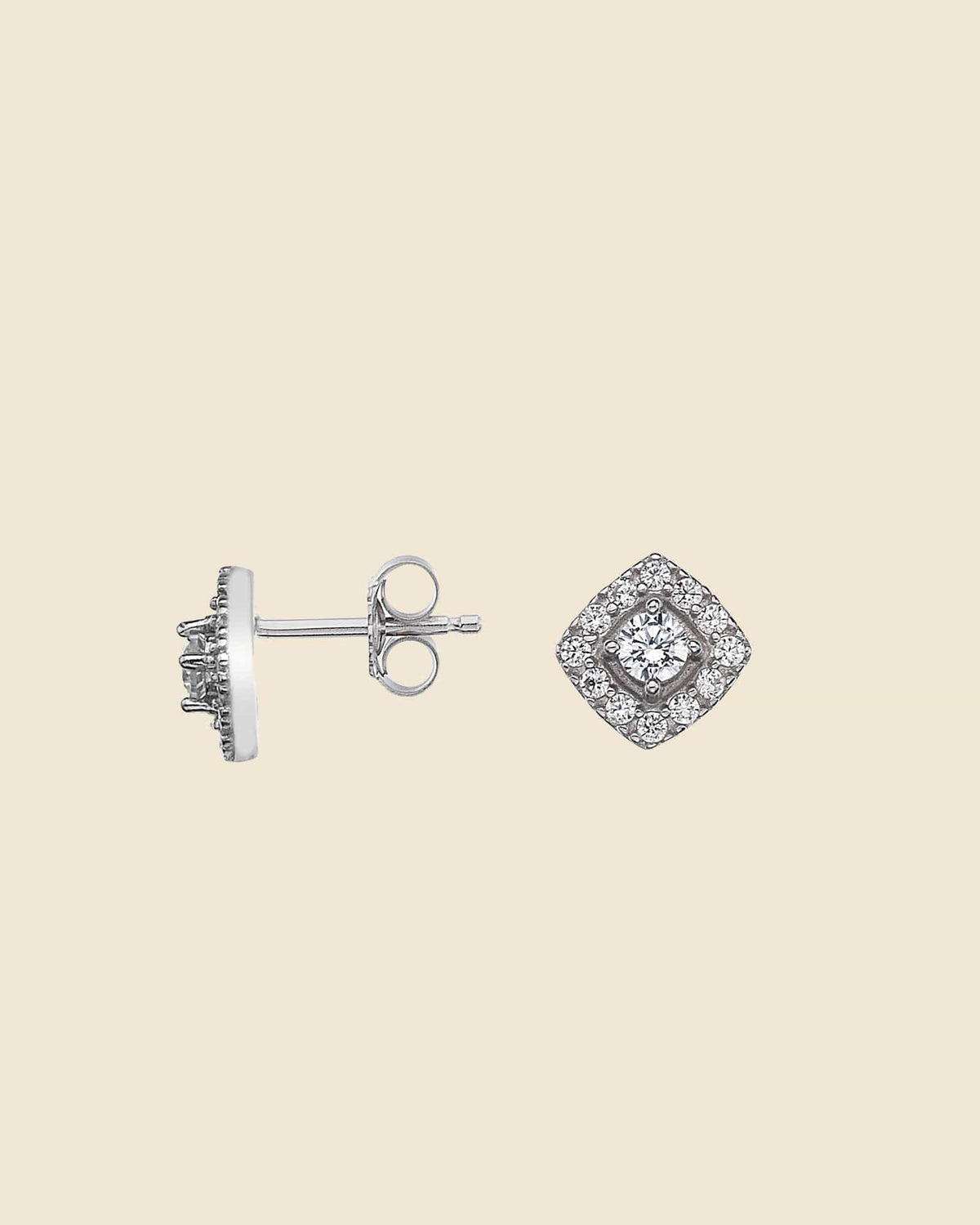 Sterling Silver and Cubic Zirconia Square Halo Studs
