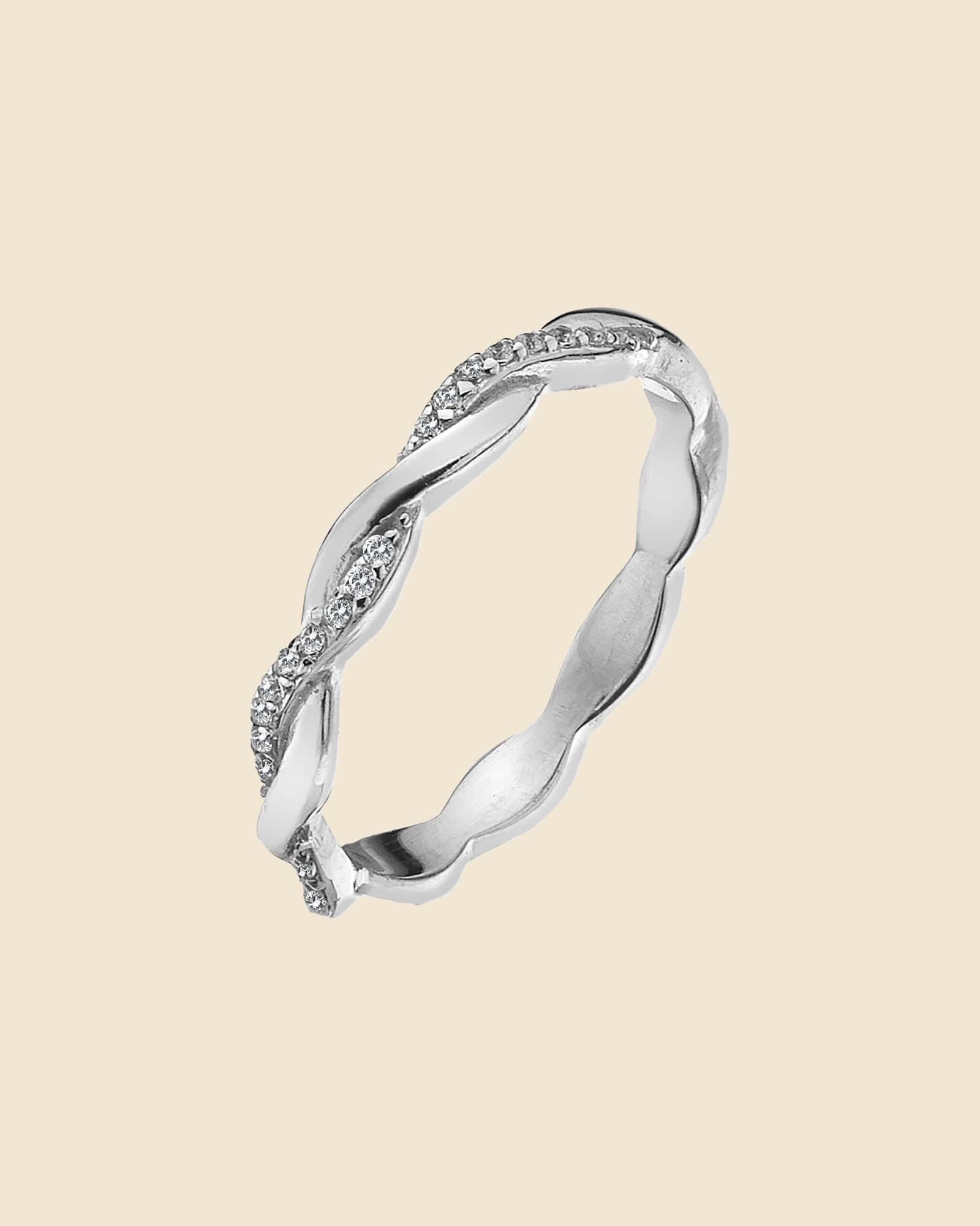 Sterling Silver Entwined Cubic Zirconia Rope Ring