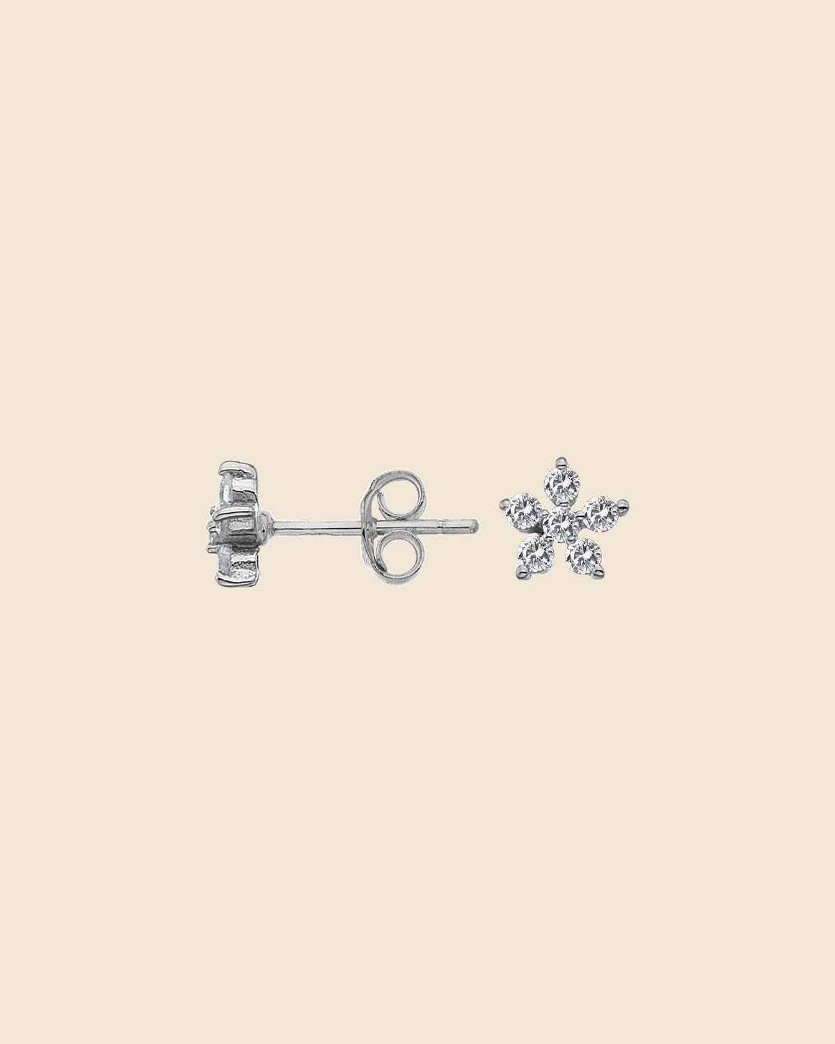 Sterling Silver and Cubic Zirconia Tiny Flower Stud