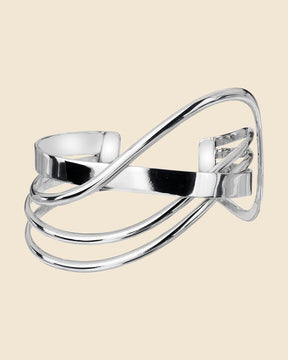 Sterling Silver Wide Crossover Wave Cuff