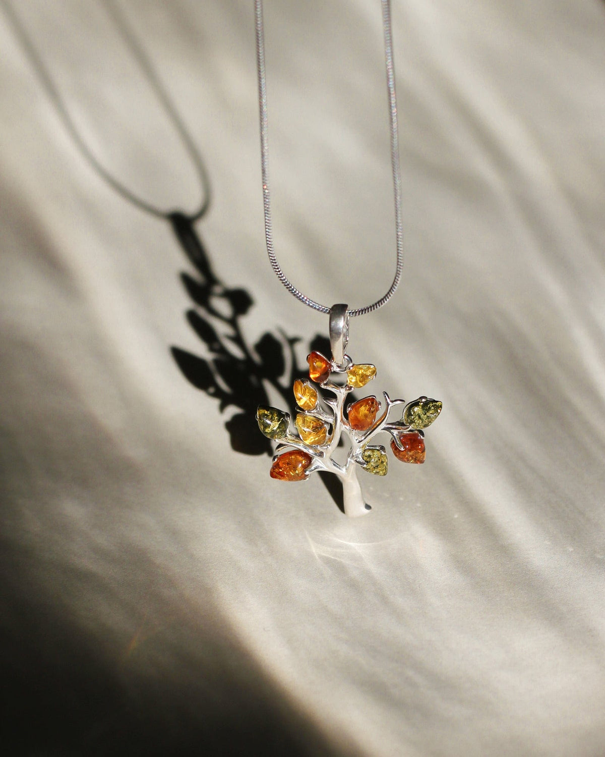 Sterling Silver and Mixed Amber Tree Pendant