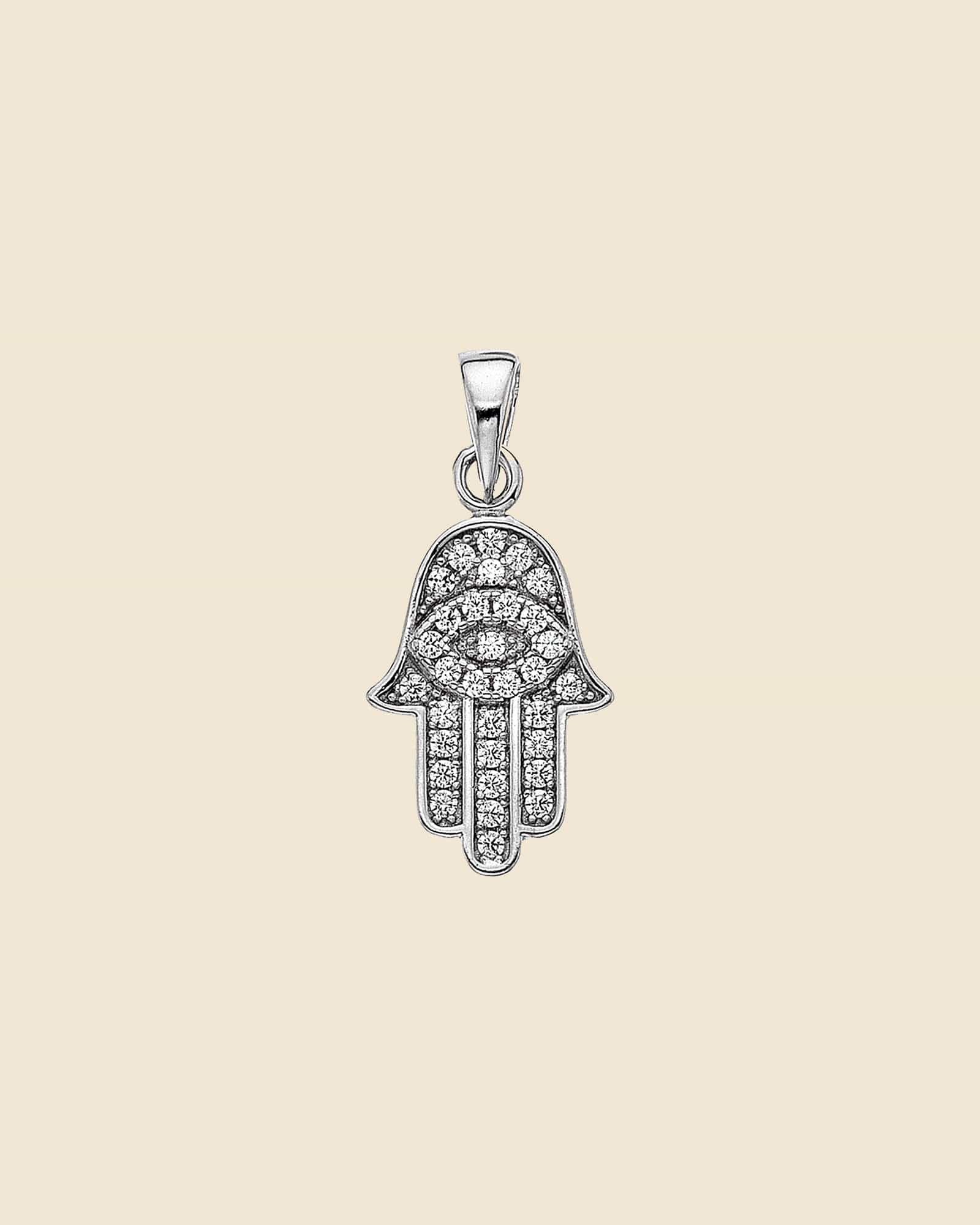 Sterling Silver and Cubic Zirconia Hamsa Hand Pendant