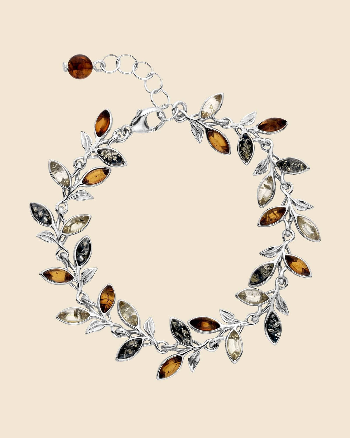 Sterling Silver and Mixed Amber Leaves Bracelet