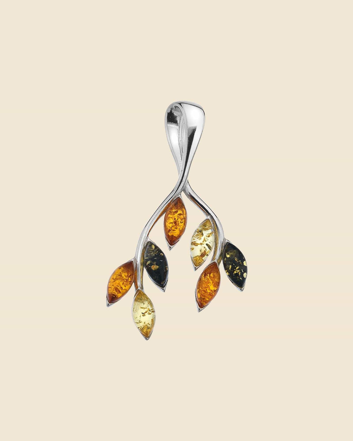 Sterling Silver and Mixed Amber Leaves Pendant