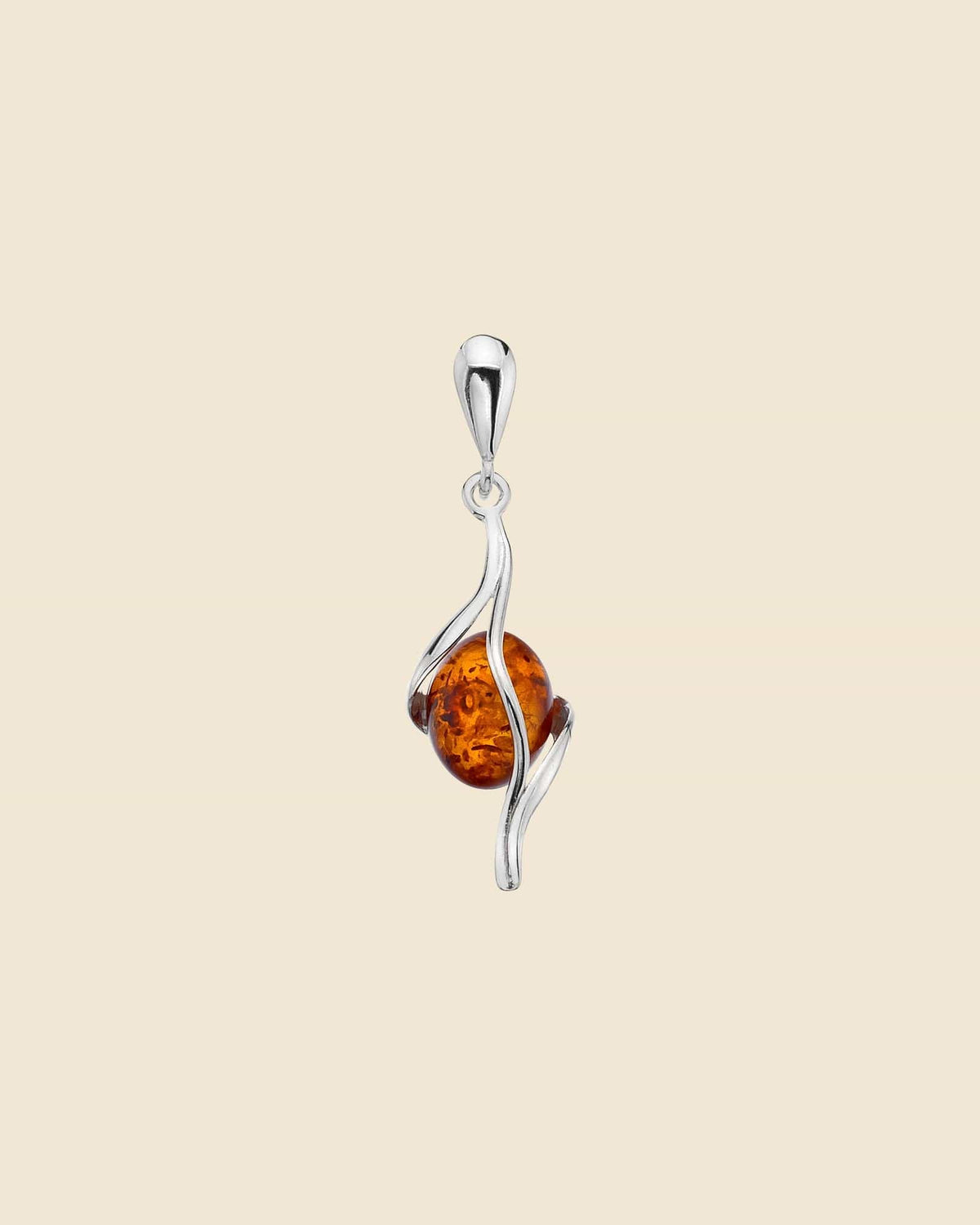 Sterling Silver and Amber Twist Leaf Pendant