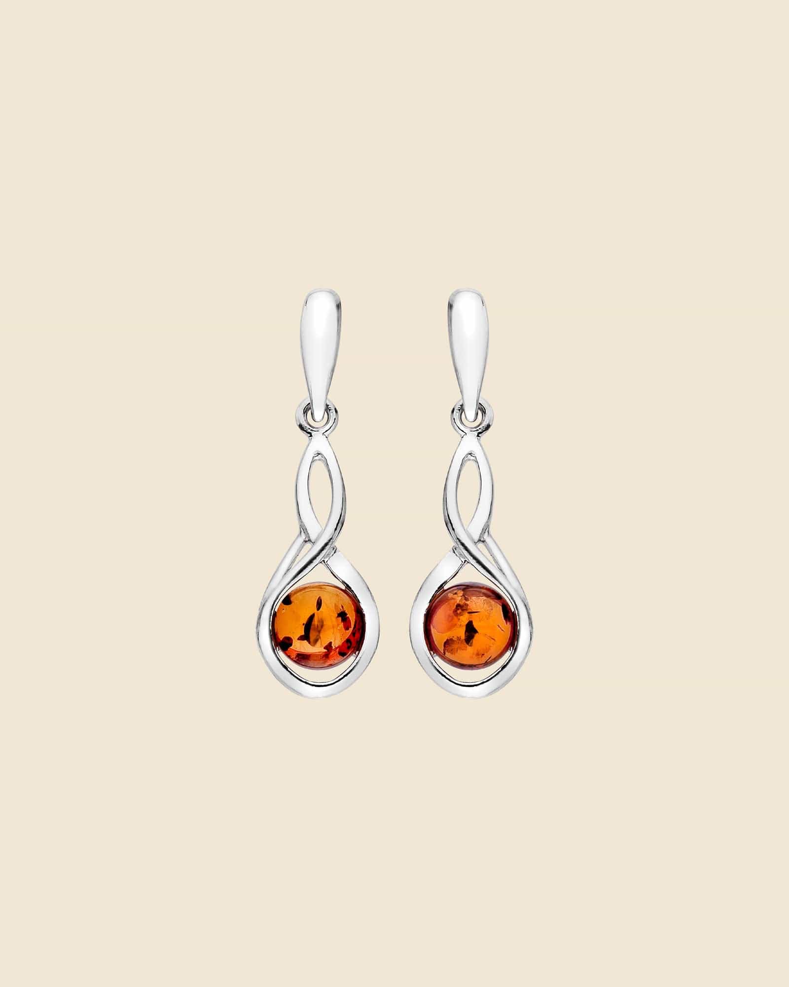 Sterling Silver and Amber Fancy Teardrop Earrings